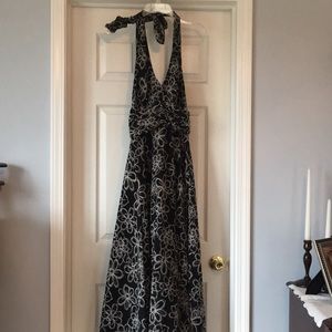 Black and white floral maxi dress.